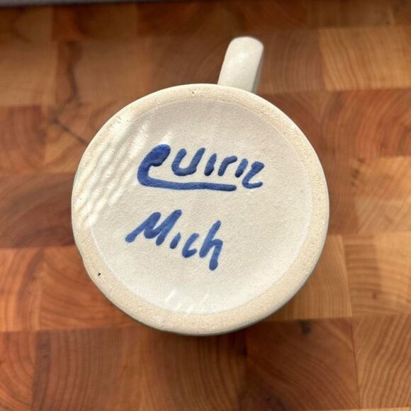 Vintage 70s Handmade Cute Green Blue White Floral Coffee Mug - Picture 3 of 5